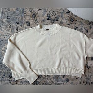 Free People Easy Street Cream Ribbed Cropped Knit Sweater